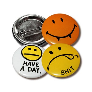 Vintage Smiley Sets, 25/38 mm (1"/1.5") Knopen met speld