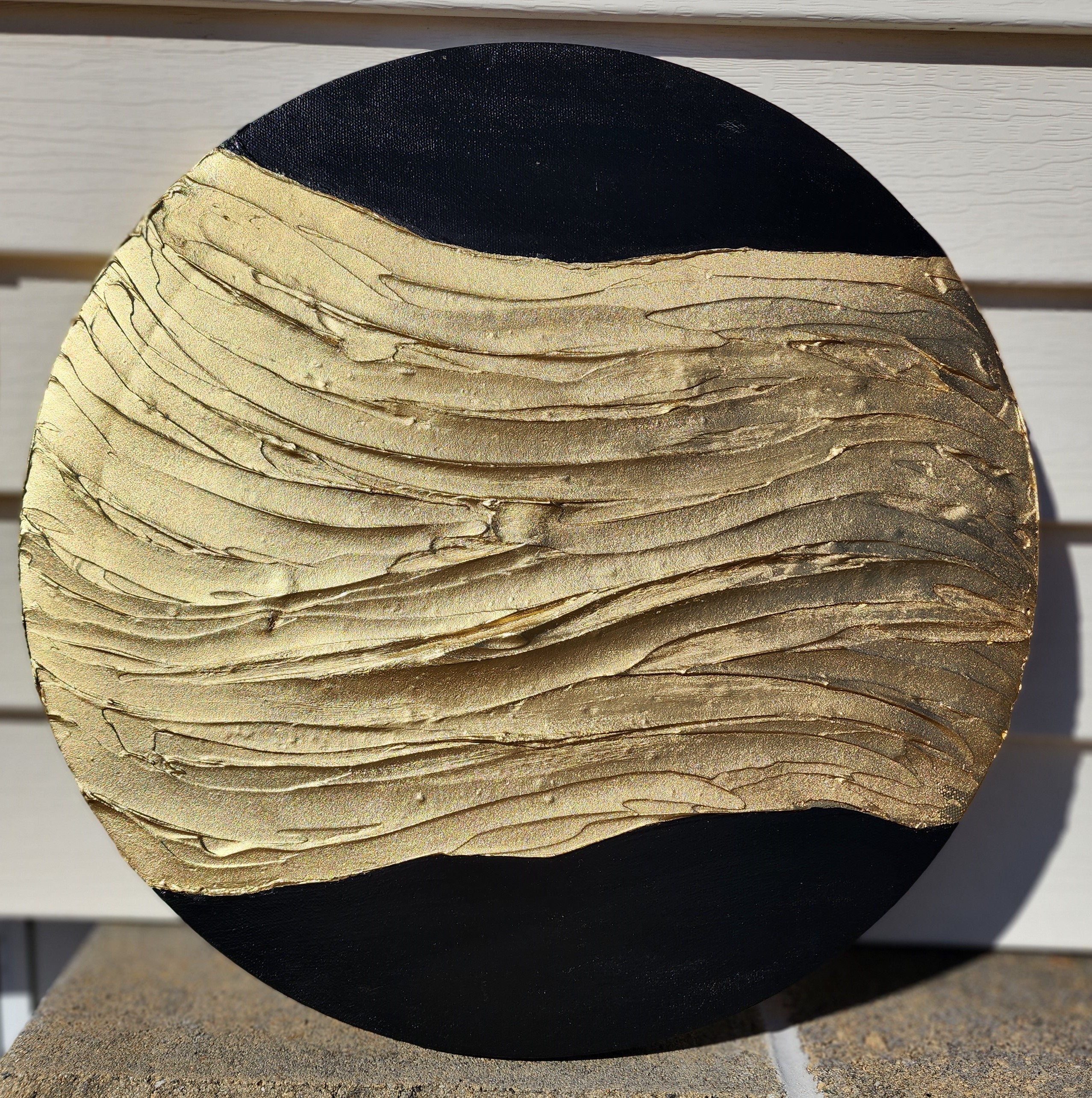 Plaster Texture Rings Original Texture Art | Plaster Art | 16 Inch Round | Gold on Black ...