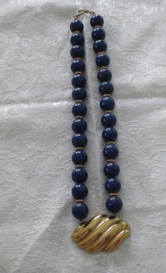 Cobalt Blue Beaded Necklace Choker 1980's Avon 18"