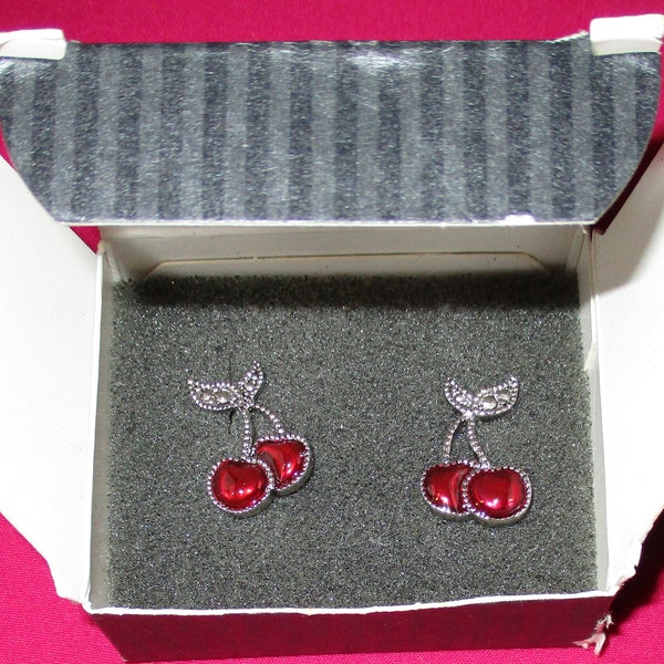 Avon Springtime Delight Cherry Earrings Pierced Surgical Steel Original Box