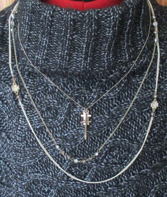 Tri Strand Cross Necklace 3 strands Pendant Bead … - image 1