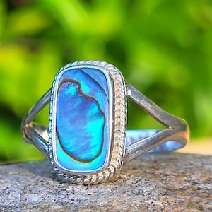 Rectangle Abalone Shell Ring, Sterling Silver, Good Energy