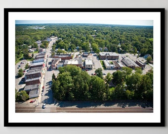 Aerial of Downtown Chesterton, Indiana - Framed Photo, Ready-to-Hang