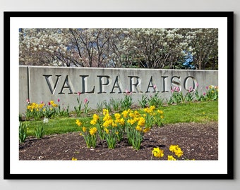 Downtown Valparaiso, Indiana Monument Spring - Framed Photo, Ready-to-Hang