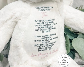 Flower Girl Page Boy Personalised Bunny Teddy Gift, Thank you message, Plush Teddy Soft Toy Page Boy