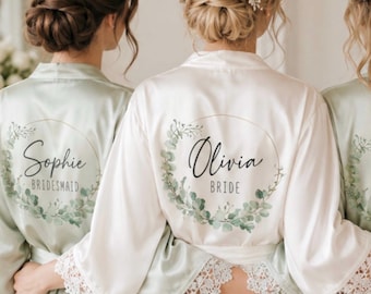 Matching Bride & Bridesmaid Robes, Personalised Sage and White Wedding Robes