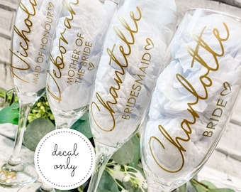 DECAL ONLY Bridal Party Wine Glasses, Champagne Flutes, Bridesmaid, Bride, Maid of Honour, Mother of the Bride, Decal Sticker Only