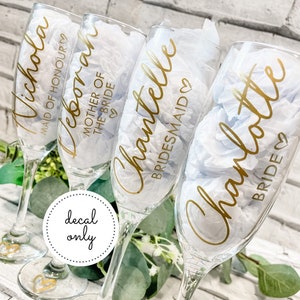 DECAL ONLY Bridal Party Wine Glasses, Champagne Flutes, Bridesmaid, Bride, Maid of Honour, Mother of the Bride, Decal Sticker Only image 1