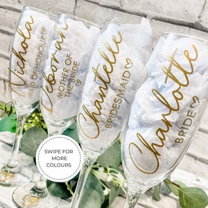 Bridal Party Wine Glasses, Champagne Glass | Champagne Flute |Bridesmaid, Bride, Maid of Honour, Mother of the Bride, Glass & Plastic Option