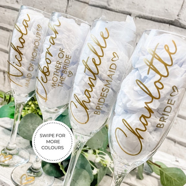 Bridal Party Wine Glasses, Champagne Glass | Champagne Flute |Bridesmaid, Bride, Maid of Honour, Mother of the Bride, Glass & Plastic Option