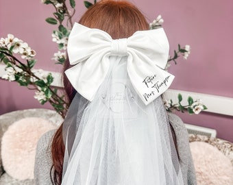 Bride Bow Veil Personalised | Hen Party Veil | Bridal Bow Veil | Future Mrs Veil