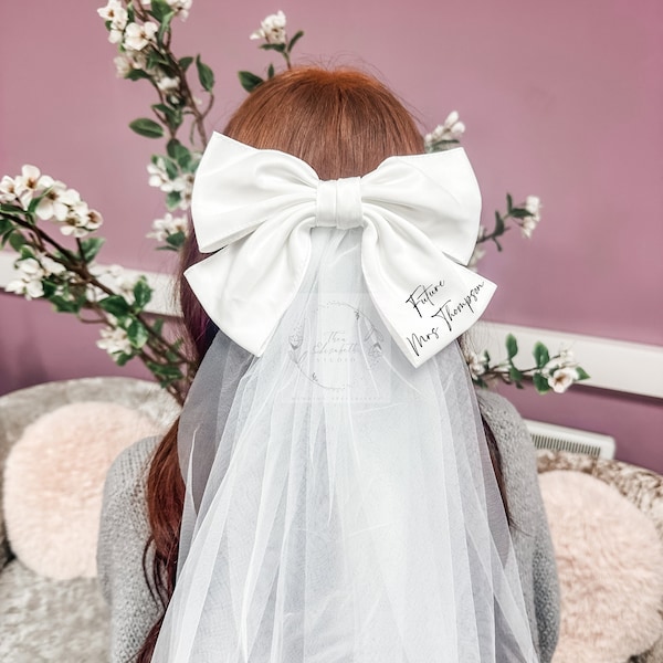 Bride Bow Veil Personalised | Hen Party Veil | Bridal Bow Veil | Future Mrs Veil