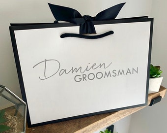 Luxury Groomsmen, Best Man, Usher Gift Bags, Bridesmaid Gift Bags, Black Border with Ribbon