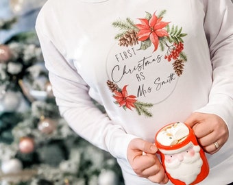 Gepersonaliseerde eerste kerst als mevrouw, laatste kerst als miss jumper sweatshirt