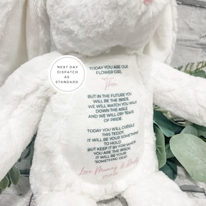 Bloemenmeisje Page Boy Gepersonaliseerde Bunny Teddy-cadeau, bedankbericht, pluche teddybeer Page Boy