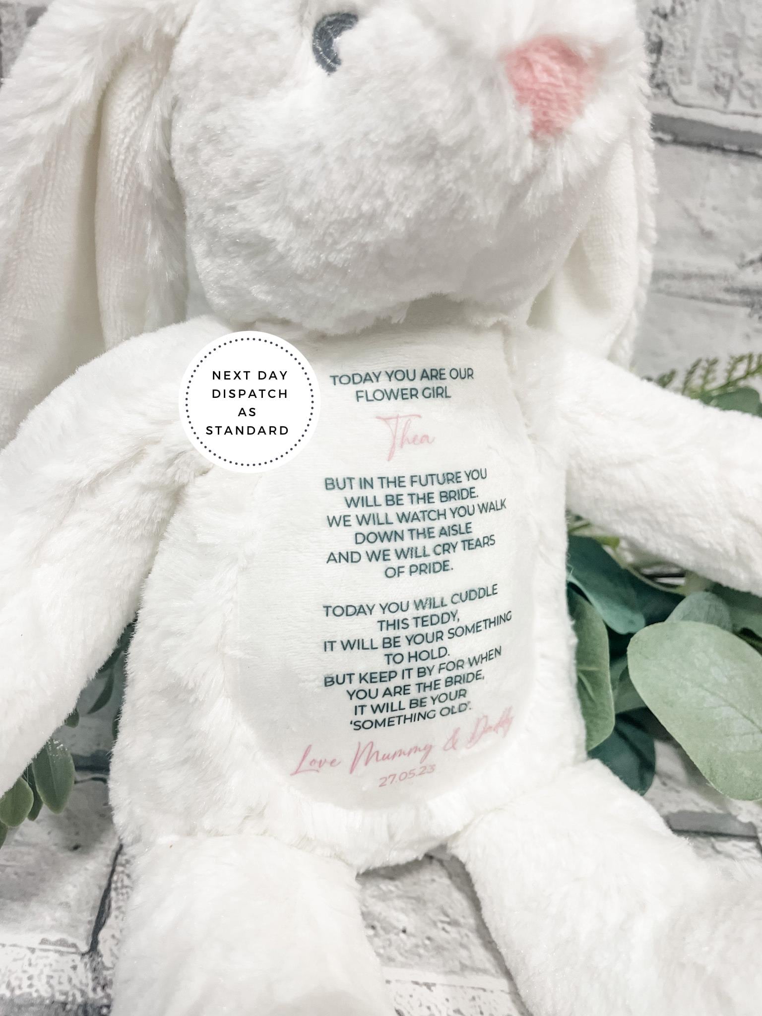 Flower Girl Bunny Gift Personalised Poem Teddy: Wedding Keepsake Soft Teddy, Page Boy