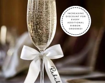 Personalised Bridesmaid Ribbon: Champagne Flute Bow, Wedding Place Names