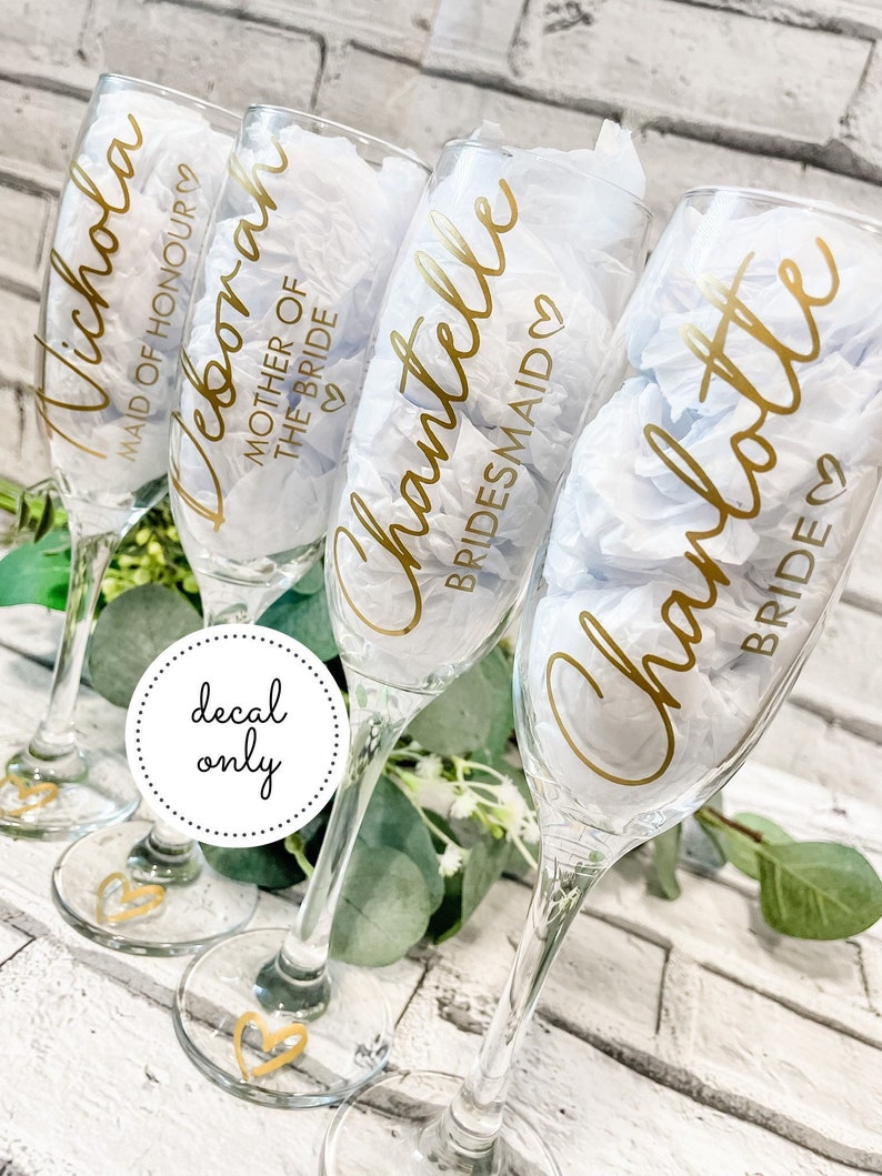 DECAL ONLY Bridal Party Wine Glasses, Champagne Flutes, Bridesmaid, Bride, Maid of Honour, Mother of the Bride, Decal Sticker Only image 1