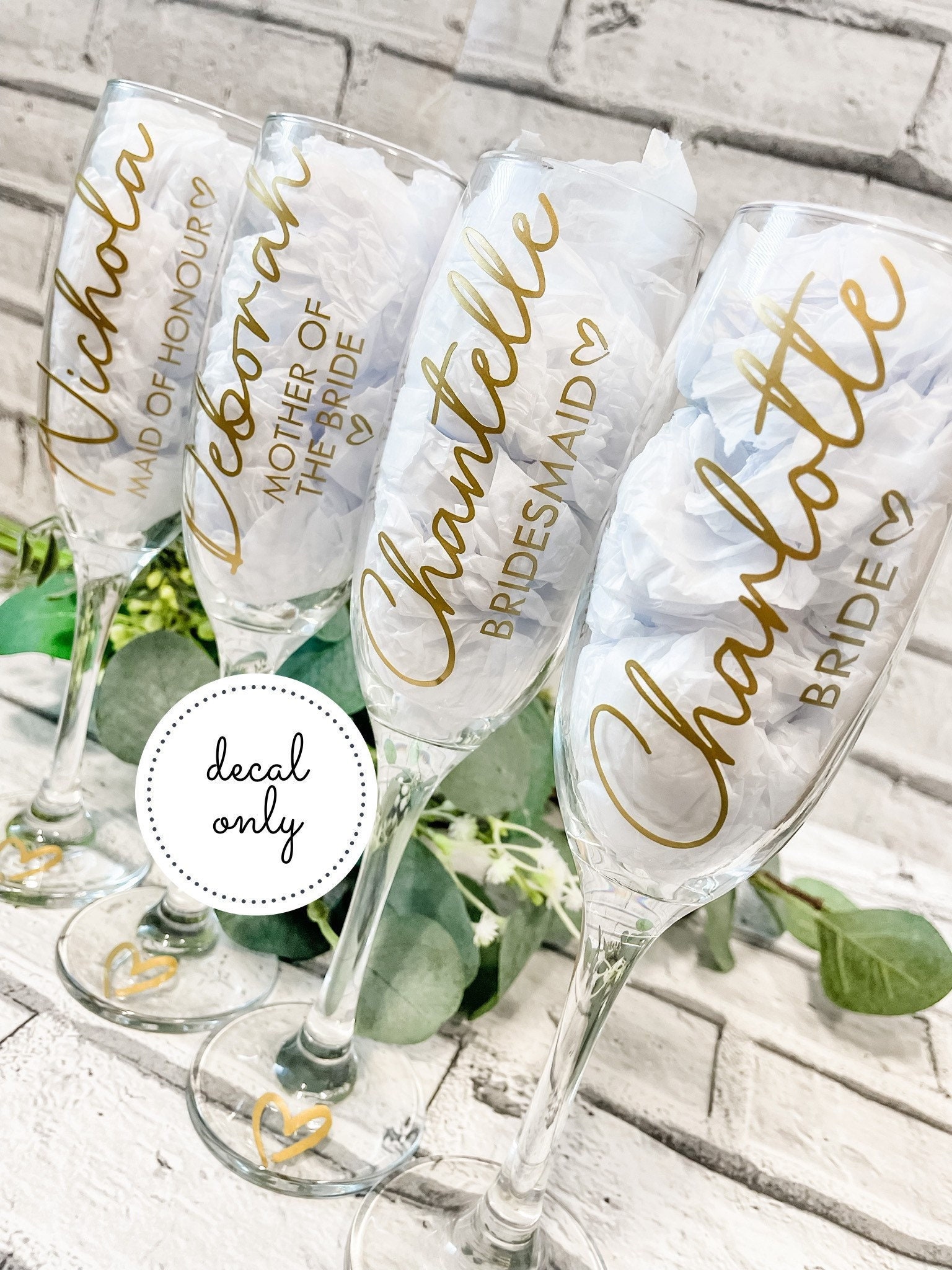 Personalized Stemless Champagne Flutes Glass Name Decal | Bridal Party  Gift, Bridesmaid Proposal, Wedding Party Gift *Glasses NOT included*