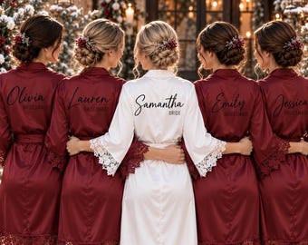 Burgundy Bridesmaid Robes, Personalised Minimalist Winter Wedding Robes