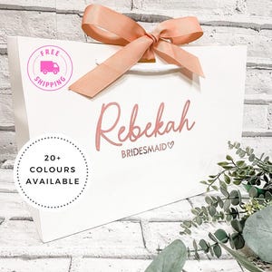 Brautjungfer Geschenk Tasche Hochzeit Bow | Luxus veränderbare Band Geschenktüten, Weiß, personalisierte Trauzeugin, Mutter der Braut