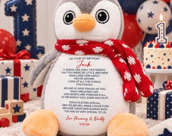1st Birthday Teddy Plushie, Personalized Poem Gift (30cm Tall)