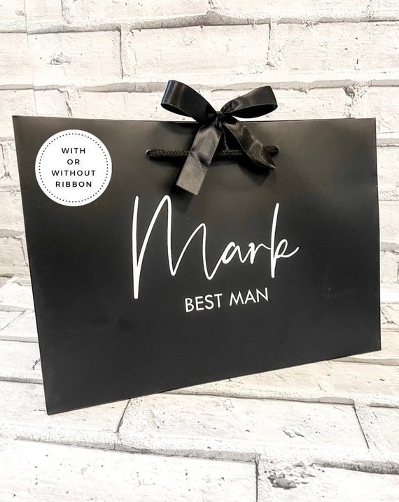 Groomsman Wedding Luxury Ribbon Gift Bags Black Personalised 