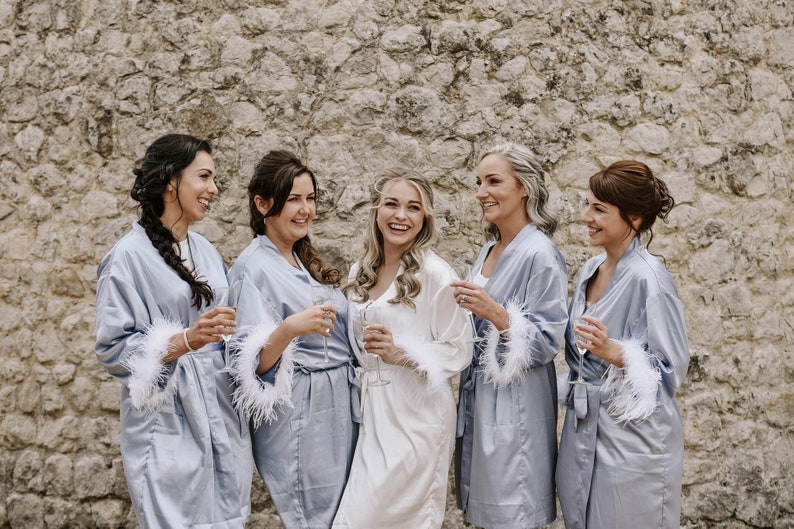 FEATHERED SLEEVE Bridesmaid Silk Robes Personalised Wedding Dressing Gown image 1