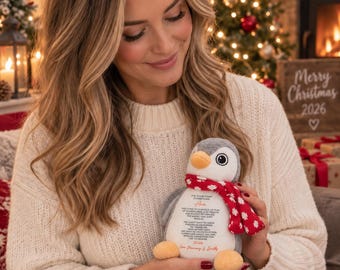 Personalised First Christmas Teddy, Reindeer Penguin Soft Toy (Printed Poem)