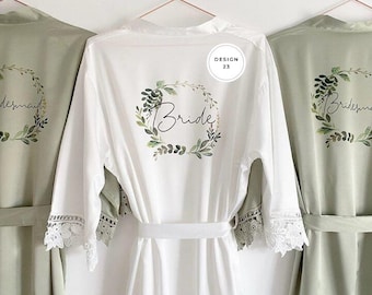 Bridesmaid Robes Personalised Wedding Gown, Bridal Party, Bride, Maid of Honour Gown Floral Satin