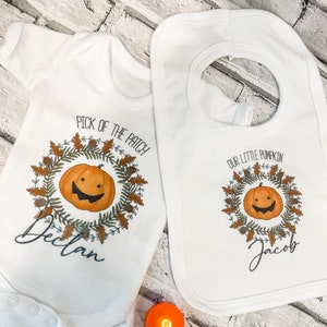 Matching Halloween Personalised Baby Vest and Bib Gift Set Bodysuit Babygrow