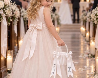 Church Wedding Flower Girl Basket, Personalised Aisle Petal Basket