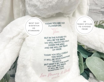 Conejito de flores con poema personalizado: osito de peluche suave para recuerdo de boda, paje