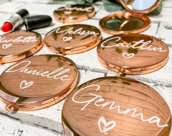 Personalised Mirror Gift, Bridesmaid, Maid of Honour, Bride, Rose Gold, Silver, Gold