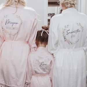 Bridesmaid Robes Personalised Wedding Gown, Bridal Party, Bride, Maid of Honour Gown Floral Satin