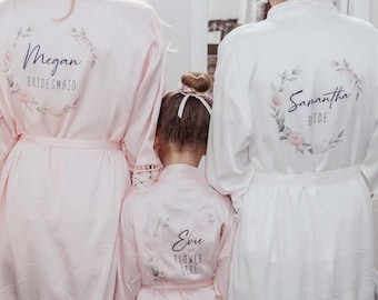 Bridesmaid Robes Personalised Wedding Gown, Bridal Party, Bride, Maid of Honour Gown Floral Satin