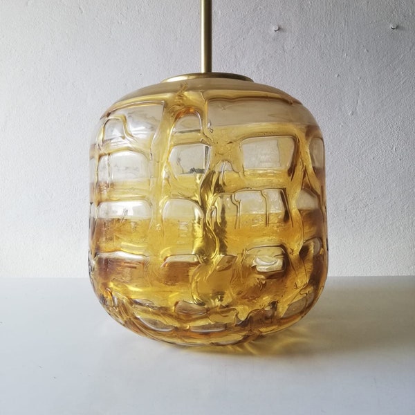 Doria Exclusive round designed Glass pendant lamp - Brass body - 1970s Germany
