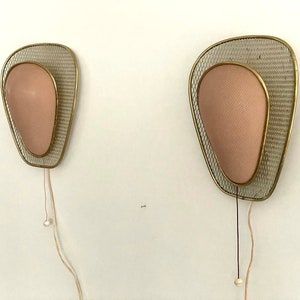 Beautiful Pink plastic and Gold metal Pair of Sconces by Erco, 1950s, Germany