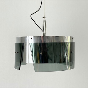 Italian design Cylindrical Green glass and Chrome Pendant Lamp, Italy, 1970s
