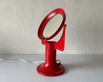 Red Metal Illuminated Space Age Table Mirror, 1970s, Italy