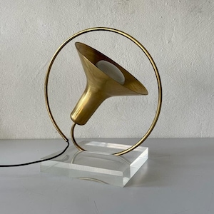 Italian Brass & Lucite Trumpet Design Table Lamp, 1960s, Italy