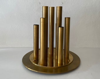 Gorgeous Brass 9 Cylinder Mid Century Modern Large Flush Mount Ceiling Lamp by Lamperti - Robbiate (Como), 1960s, Italy