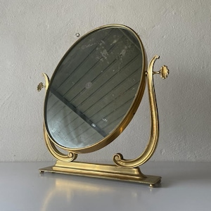 Italian Brass Oval Frame Vanity Table Mirror, 1960s, Italy