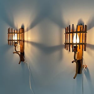 Italian Mid Century Bamboo Pair of Wall Lamps, 50s/60s, Italy