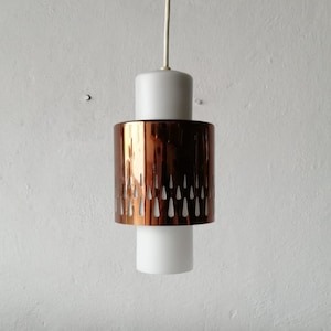 50s Danish Modern Copper and Glass Pendant Lamp