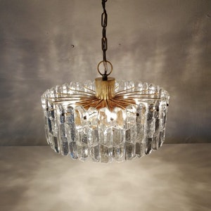 J. T. Kalmar - FRANKEN KG Ice glass & Brass chandelier - 1970s Austria