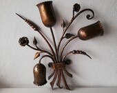 Art Nouveau large bronze wall lamp - bunch of flowers - 1940s France