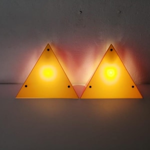 80s Yellow and Orange pair of wall or table lamps - made of Mica triangular prism by Ikea