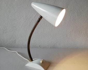 Mid Century Metal white body gooseneck desk lamp - 50s Germany