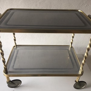 50er Jahre Gedrehtes Messing & bedruckter Rauchglas Barwagen